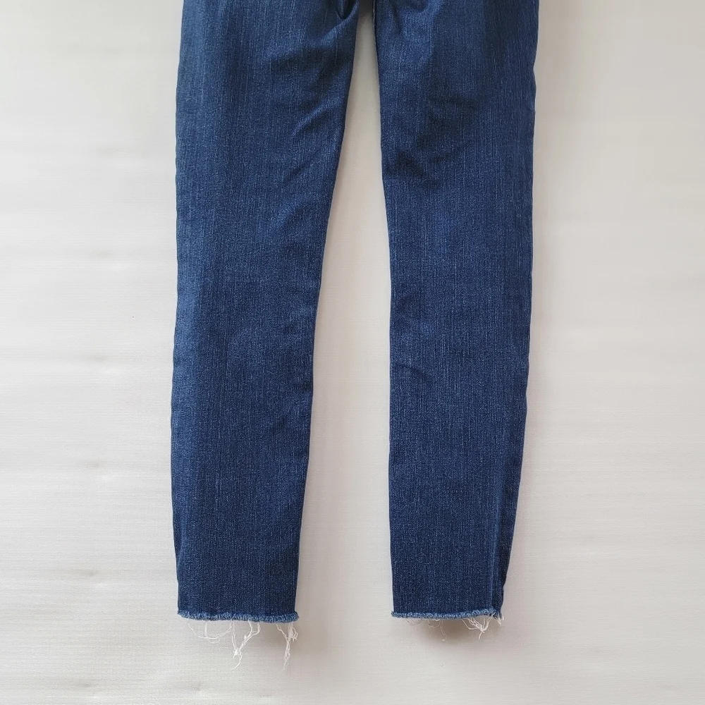 Free People Skinny Jeans Size 26 Dark Blue Exposed Fly Raw Hems Minimalist Jeans